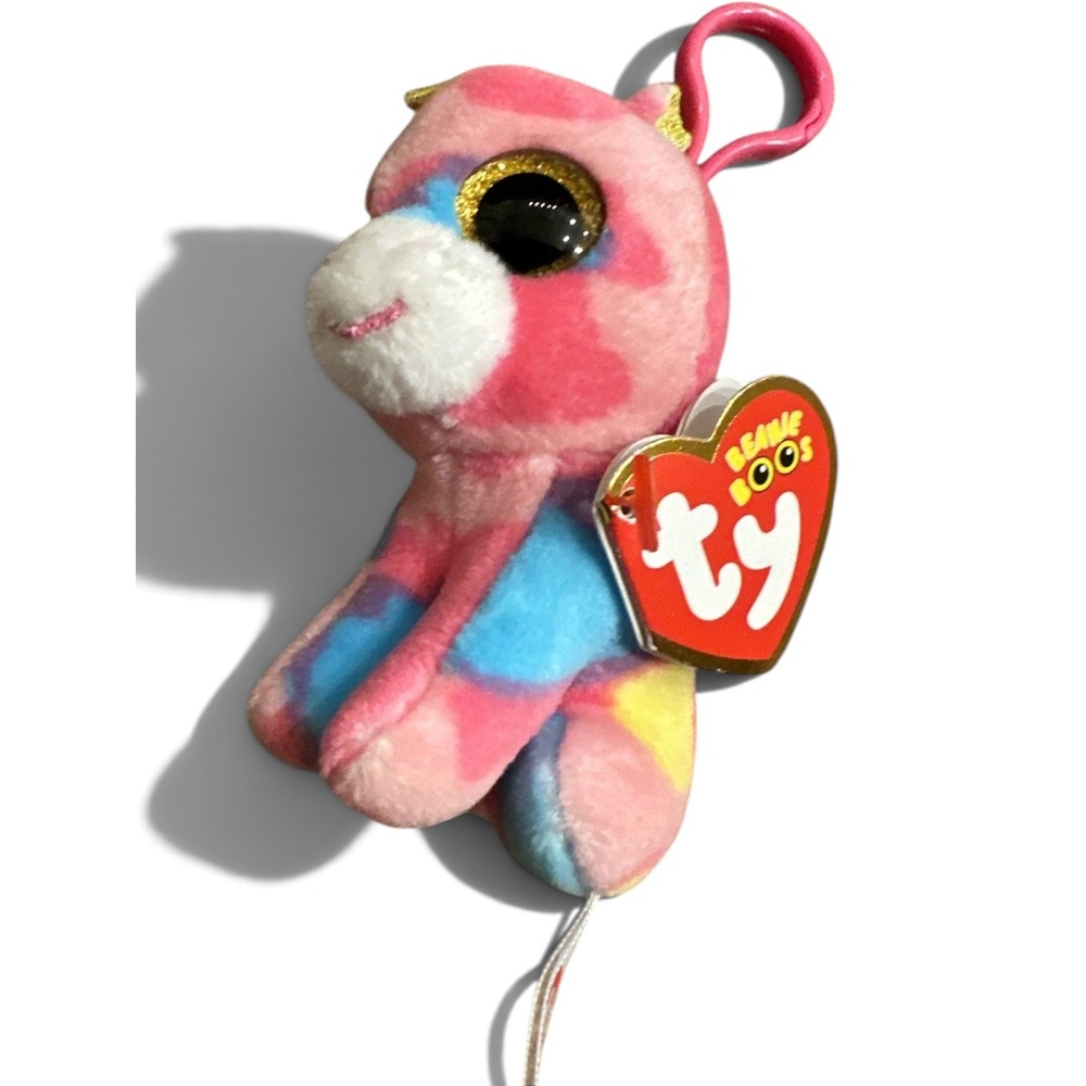 Ty Beanie Boos Fantasia Unicorn Plush Backpack Clip Pink Blue Tie Dye 3 inch